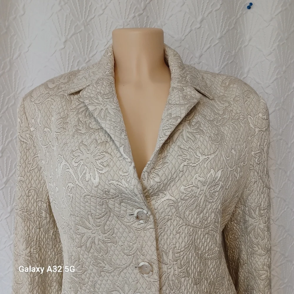 Rena Rowan Women Size 16 Cream Floral Textured Blazer Jackets